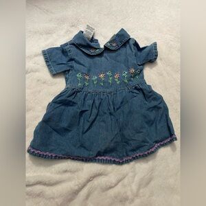 Sesame Street 10% Cotton Denim Baby Dress with Floral Embroidery 2 pcs